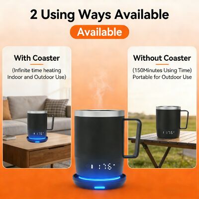 مصنع تصميم كوب قهوة ذكي ذاتي التسخين محمول من الفولاذ المقاوم للصدأ مع شاشة رقمية LED للتحكم في درجة الحرارة