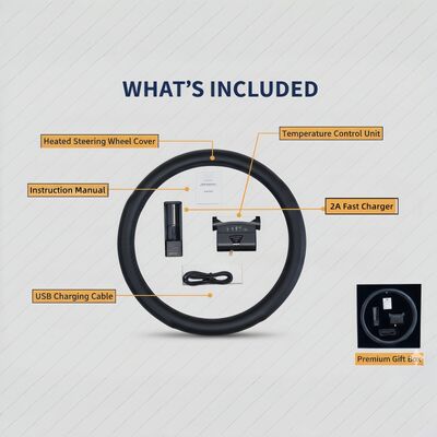 غطاء عجلة قيادة مدفأ بالجرافين بالجملة، تسخين سريع، جلد مع حماية من الحرارة الزائدة، مجموعة قبضة مانعة للانزلاق