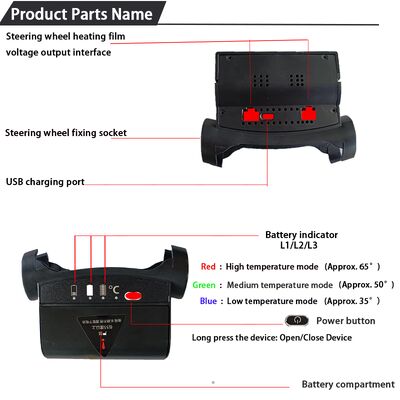 غطاء عجلة قيادة مدفأ بالجرافين بالجملة، تسخين سريع، جلد مع حماية من الحرارة الزائدة، مجموعة قبضة مانعة للانزلاق