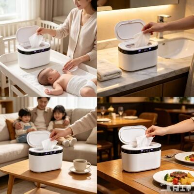 Intelligent Heated Wet Wipe Dispenser PP Silicone Touch Control Adjustable Temperature Portable Baby Wet Wipe Warmer
