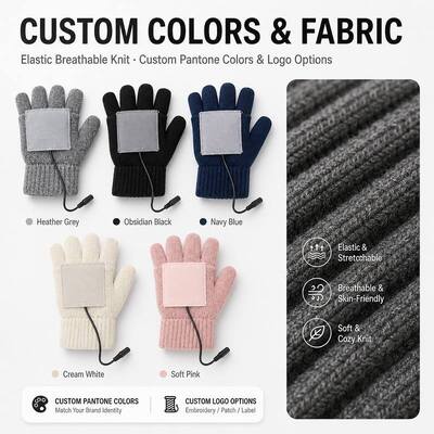 USB Heated Knit Gloves, 5V Fingerless Winter Gloves with Detachable Velcro Heating Pad, 40-50C Constant Warmth, Overheat Protection, CE FCC RoHS, Custom Color Logo and Packaging