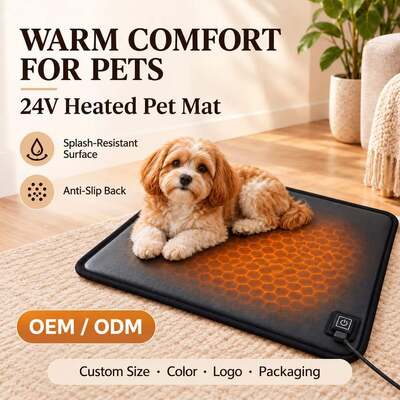 24V Heated Pet Mat, Splash-Resistant Wipe Clean Pet Heating Pad with Anti-Slip Dotted Back and Detachable Cord, Custom Size to Drawing Color Logo Packaging for OEM ODM