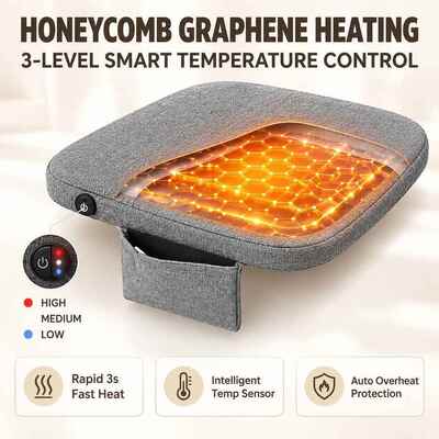 Graphene Heated Seat Cushion, 5V USB Power Bank Heated Chair Pad with Honeycomb Graphene Film 3 Levels and Overheat Protection, Anti-Slip Base Custom Logo OEM ODM