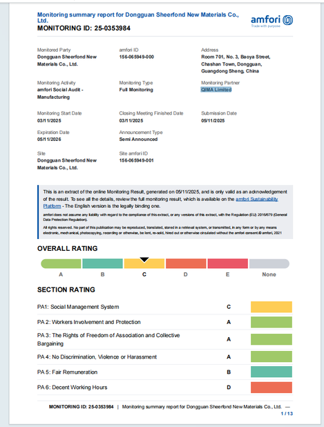 الصين Dongguan Sheerfond New Materials Co., Ltd. الشهادات